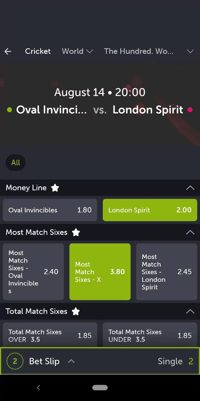 An example of cricket betting structure: betting lines, betting types, markets, odds, single bets and more.