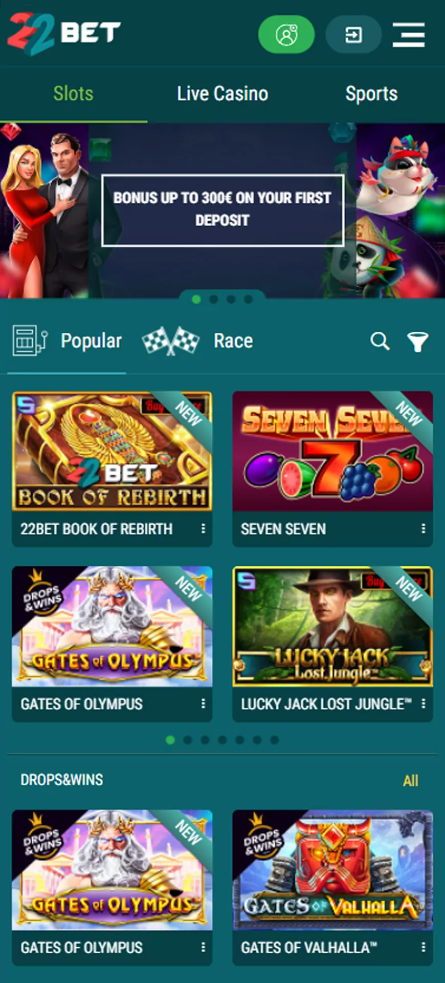 Play slots and win big prizes at 22bet.