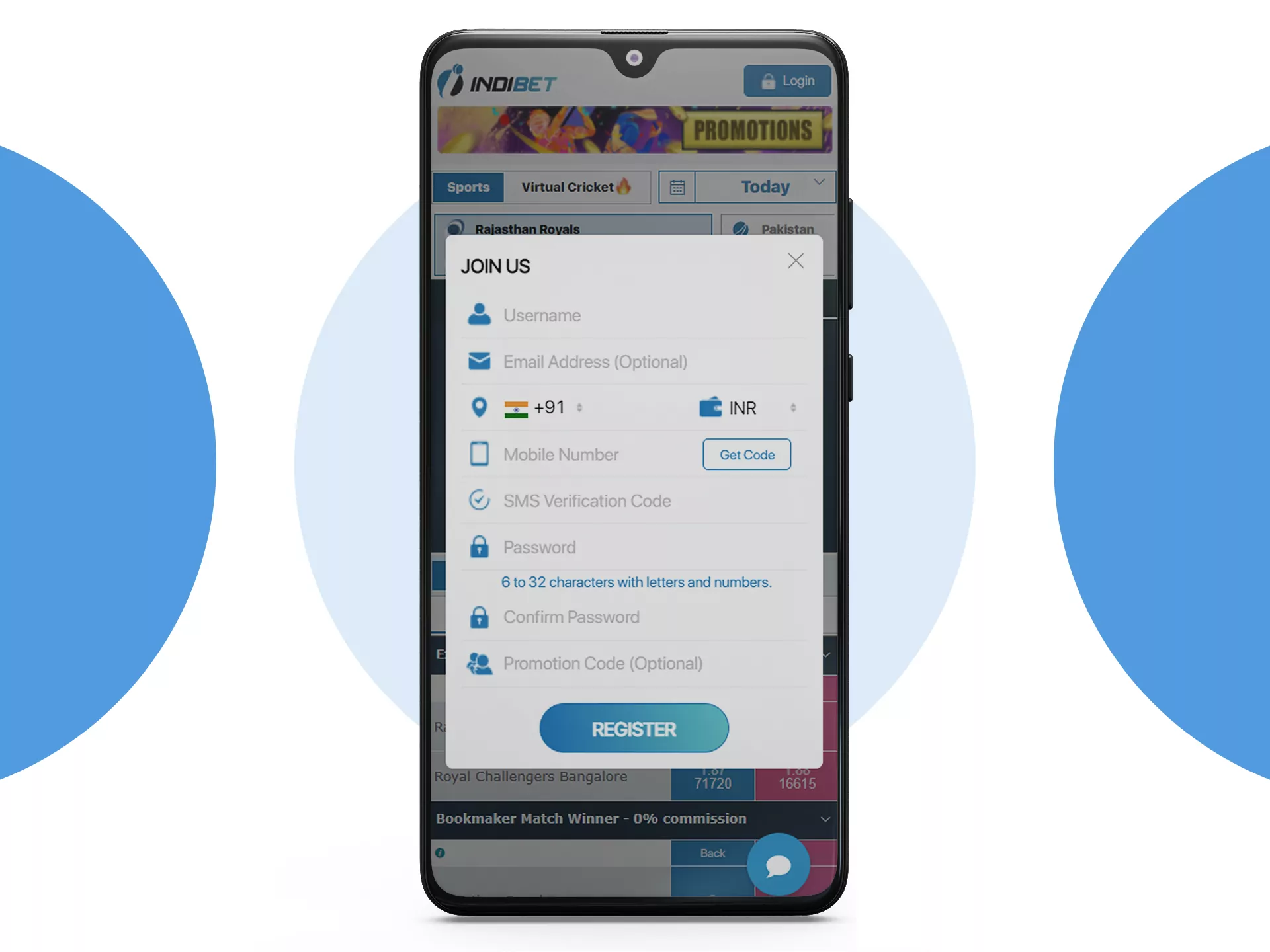 Registrate at Indibet app for convinient betting.