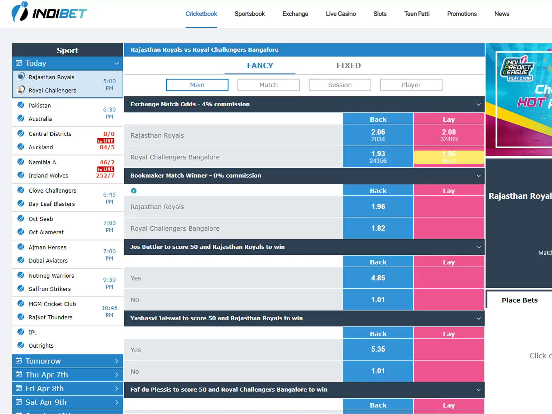 Start betting at Indibet.