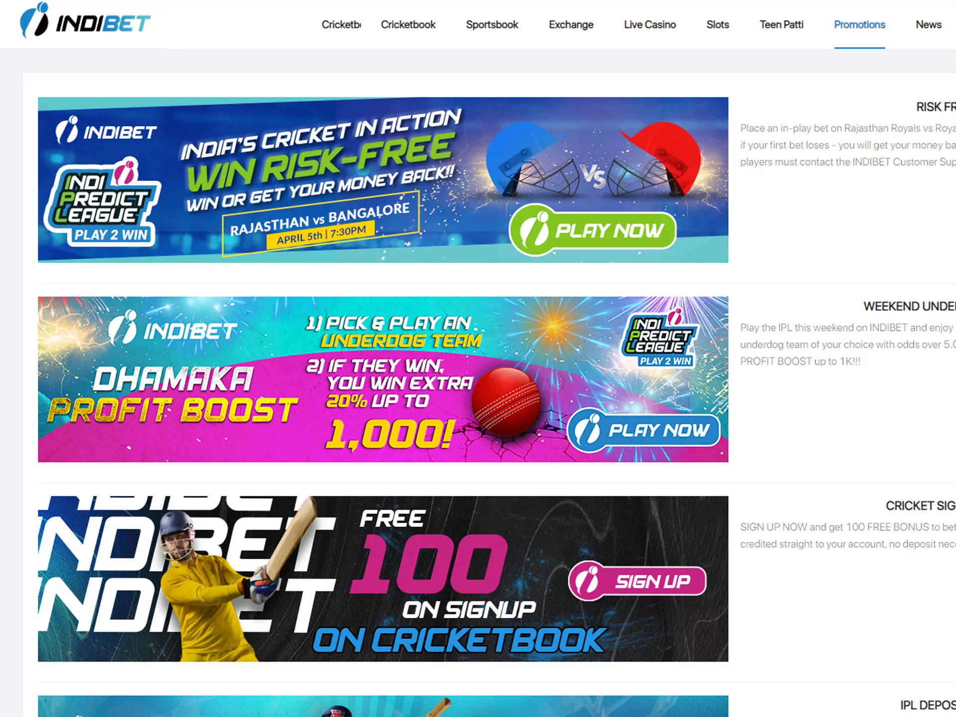 Earn bonuses at Indibet.