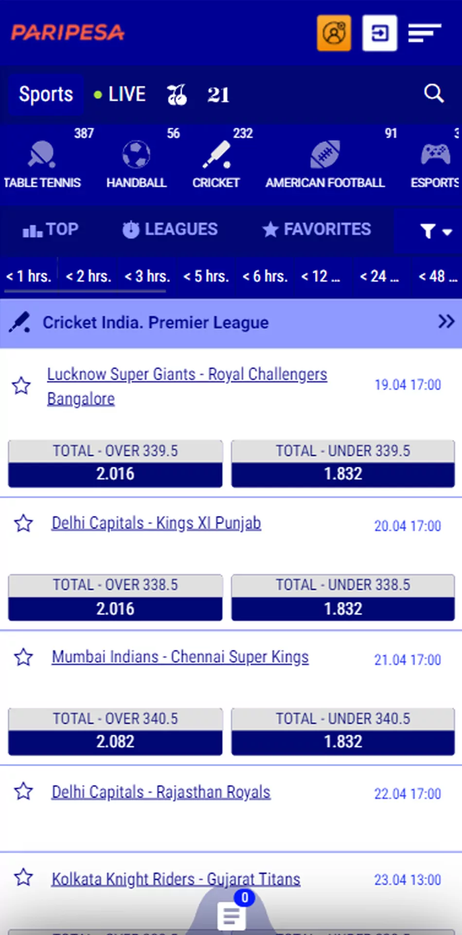 Bet on cricket matches at Paripesa.