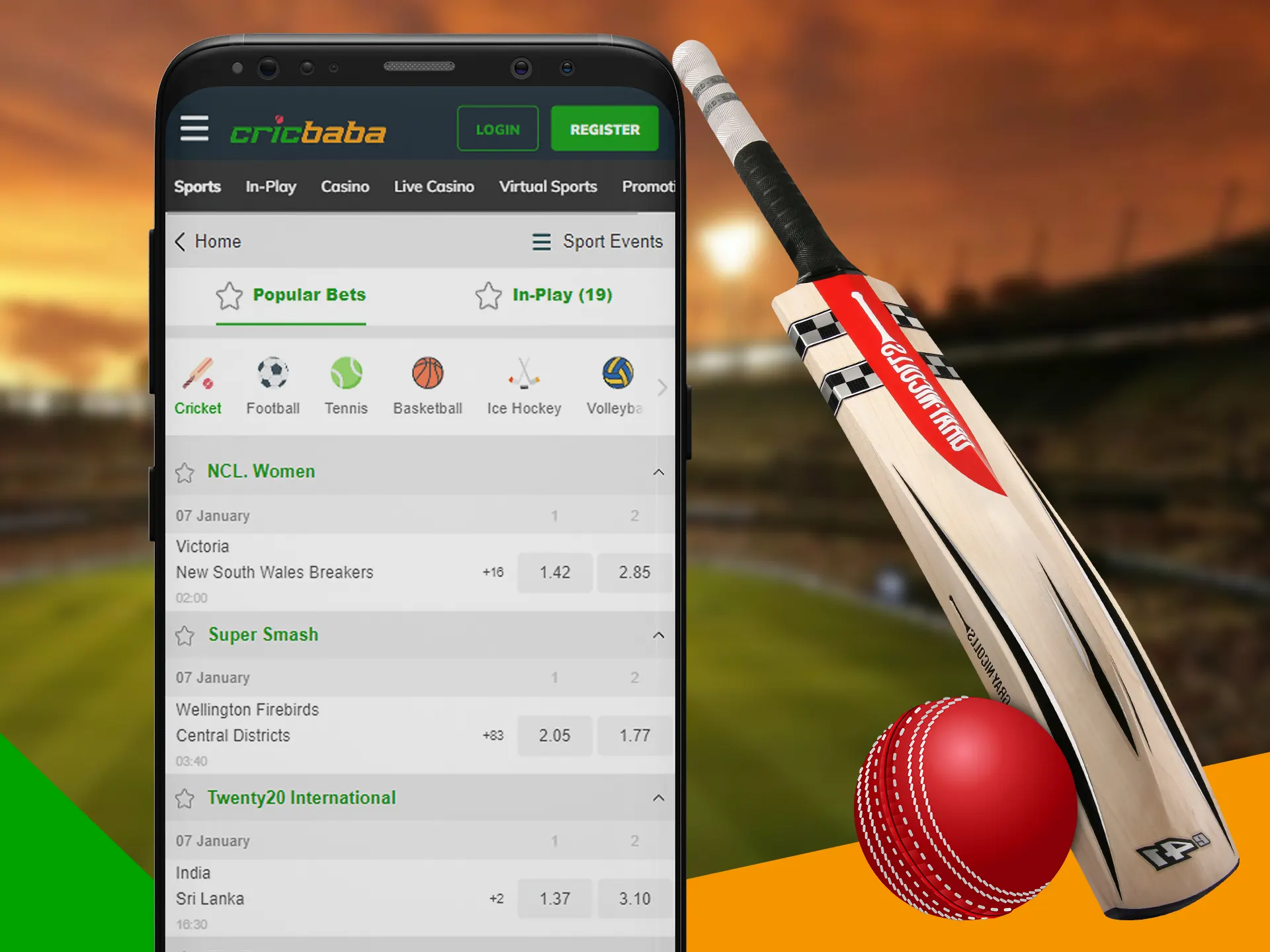 Bet on any sports using Cricbaba app.