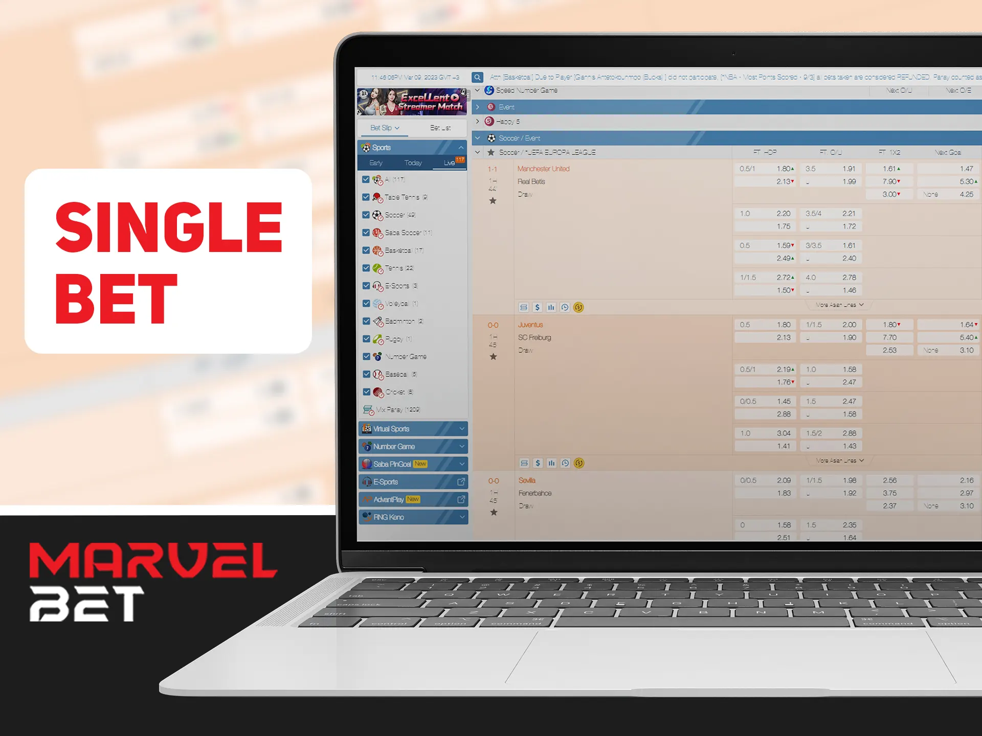 Sure single bet can help you winning a lot of money at Marvelbet.