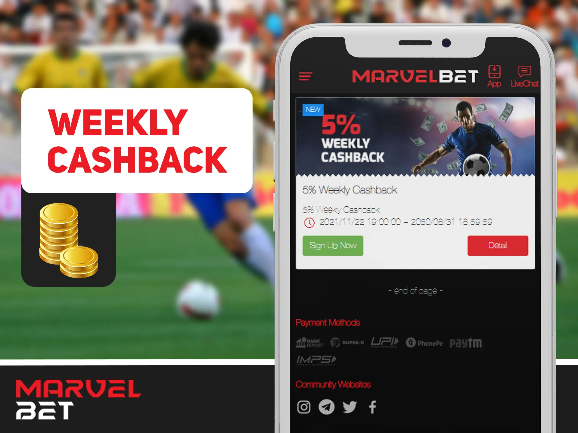 Get your additional Marvelbet cashback each week.