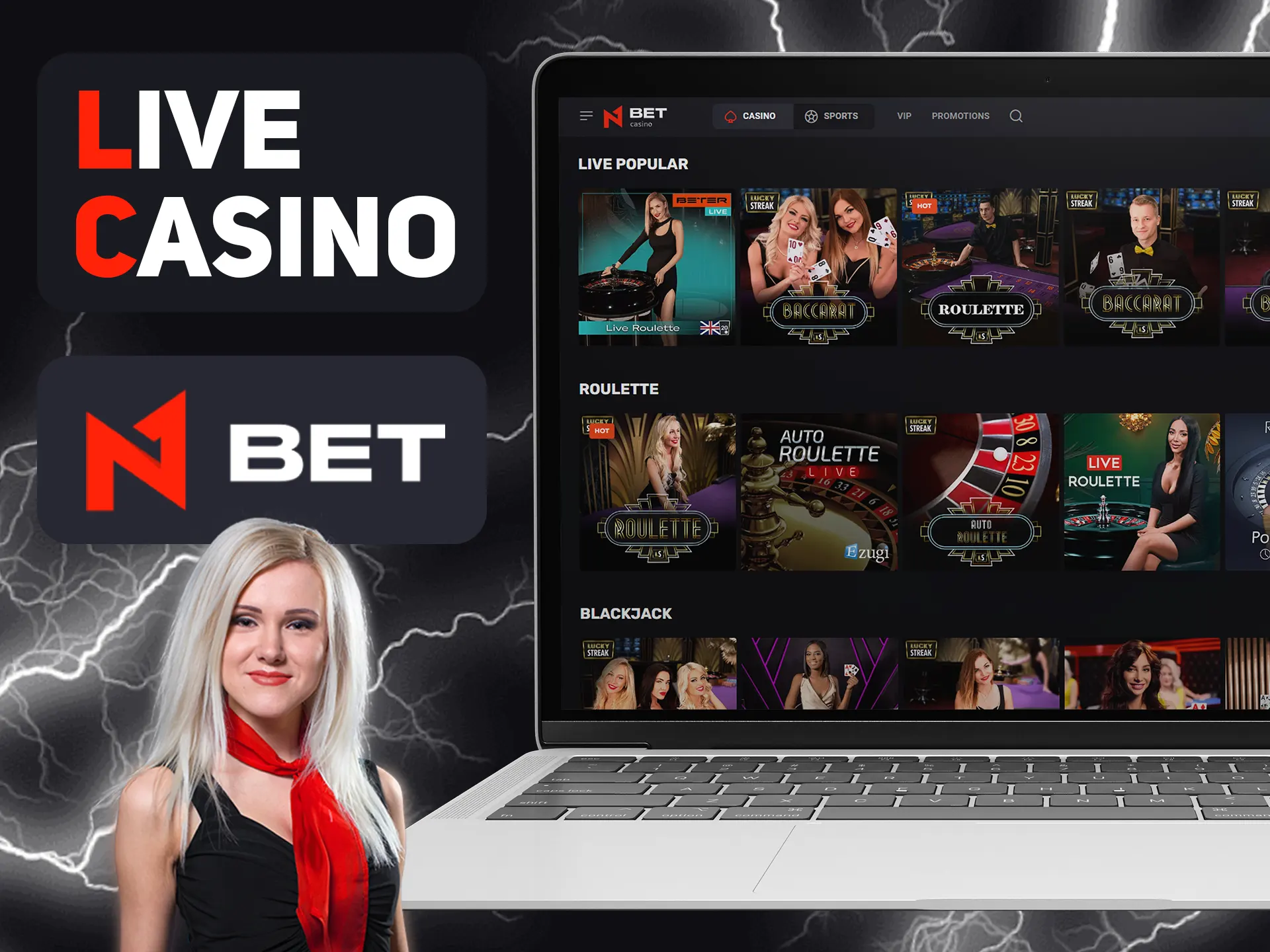 Play casino games with real people at N1bet casino.