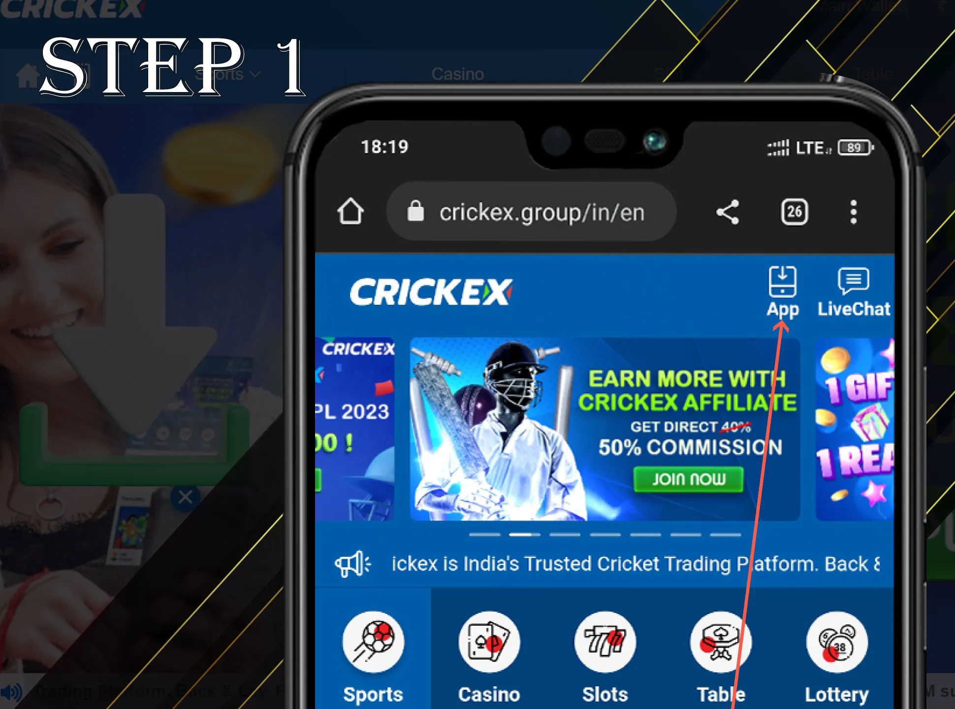 Open the Crickex website and find the download Crickex App button.