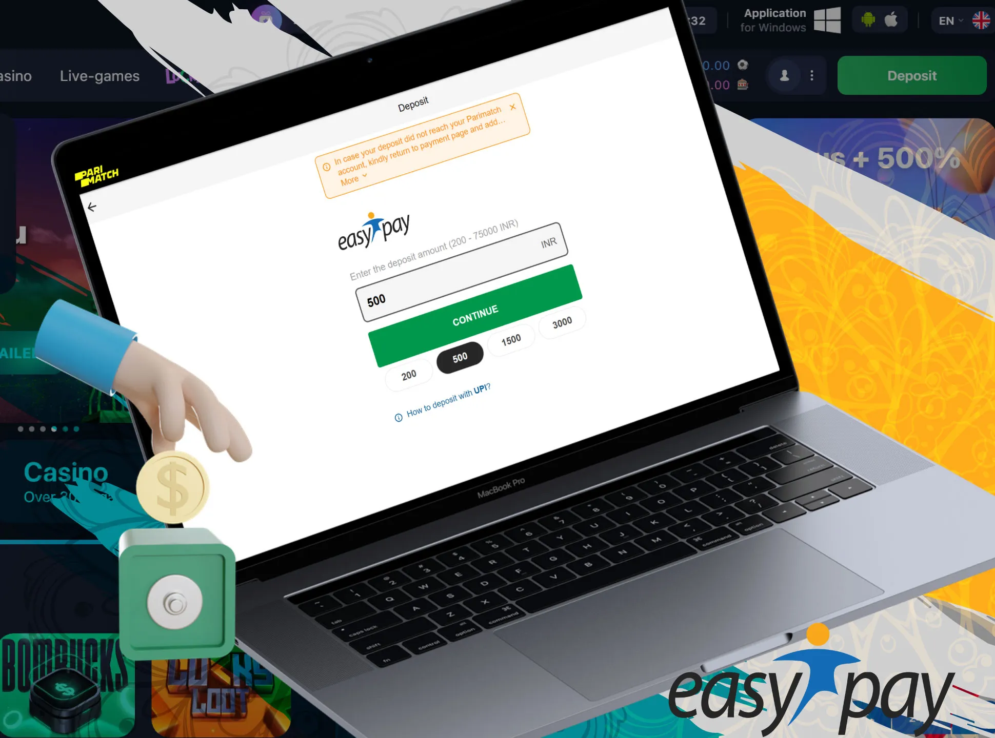 Deposit your betting account using Eazypay system.