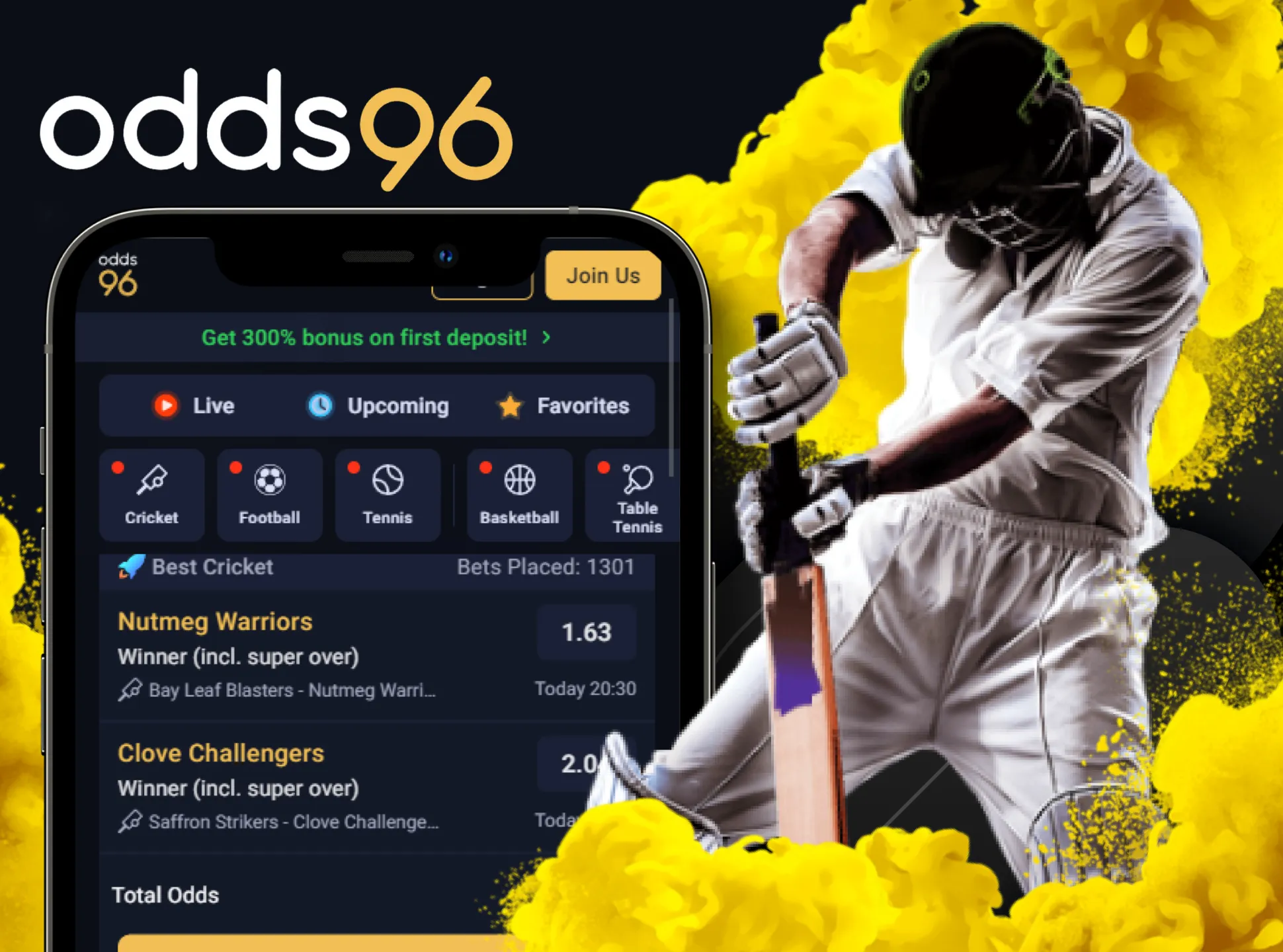 Bet on Odds96 sports using sports app.