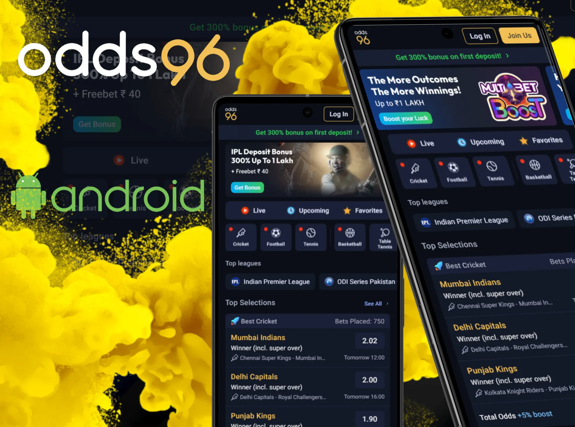 Use Odds96 Android app on almost any device.