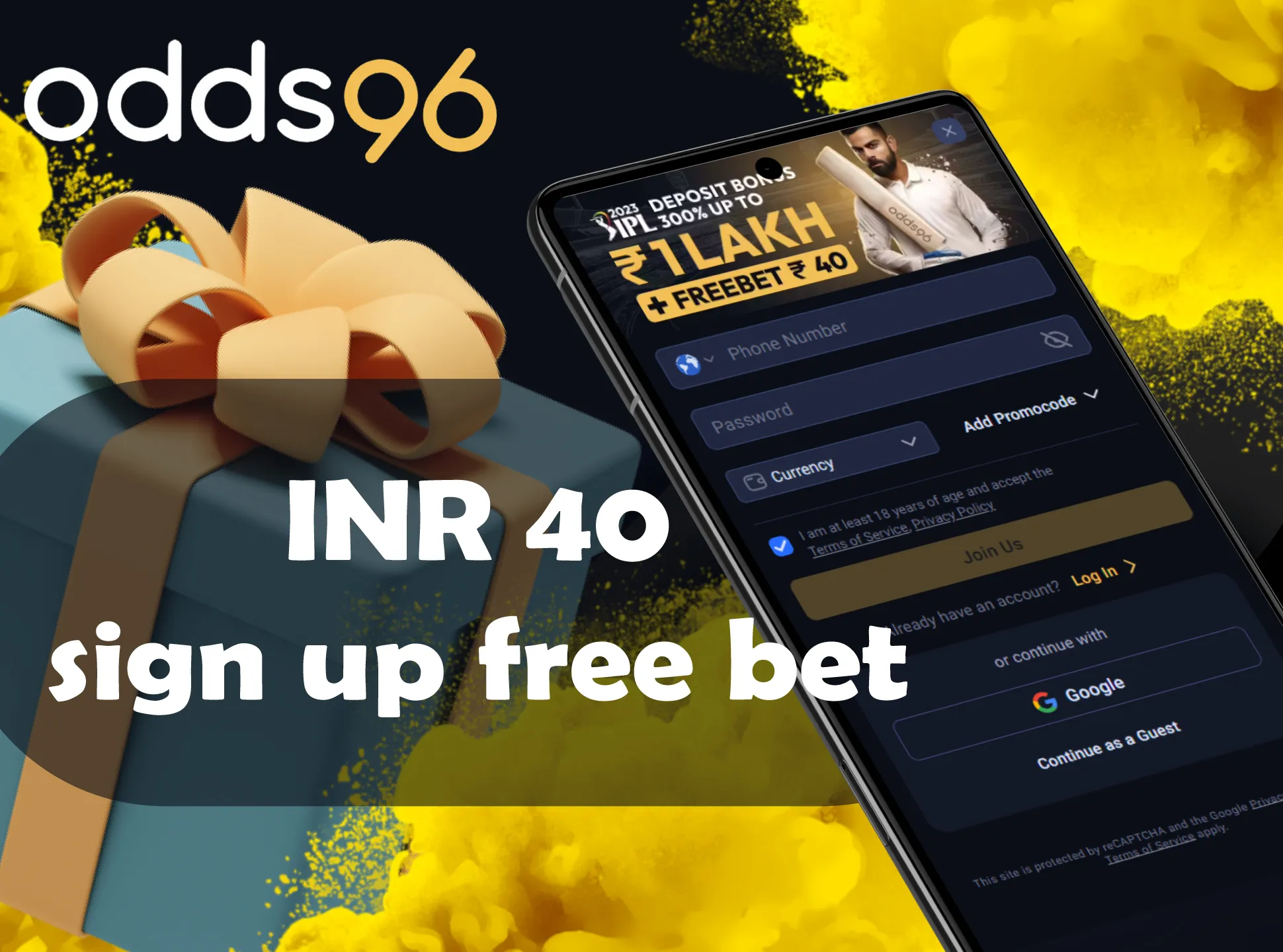 Get additional bonus after registration at Odds96.