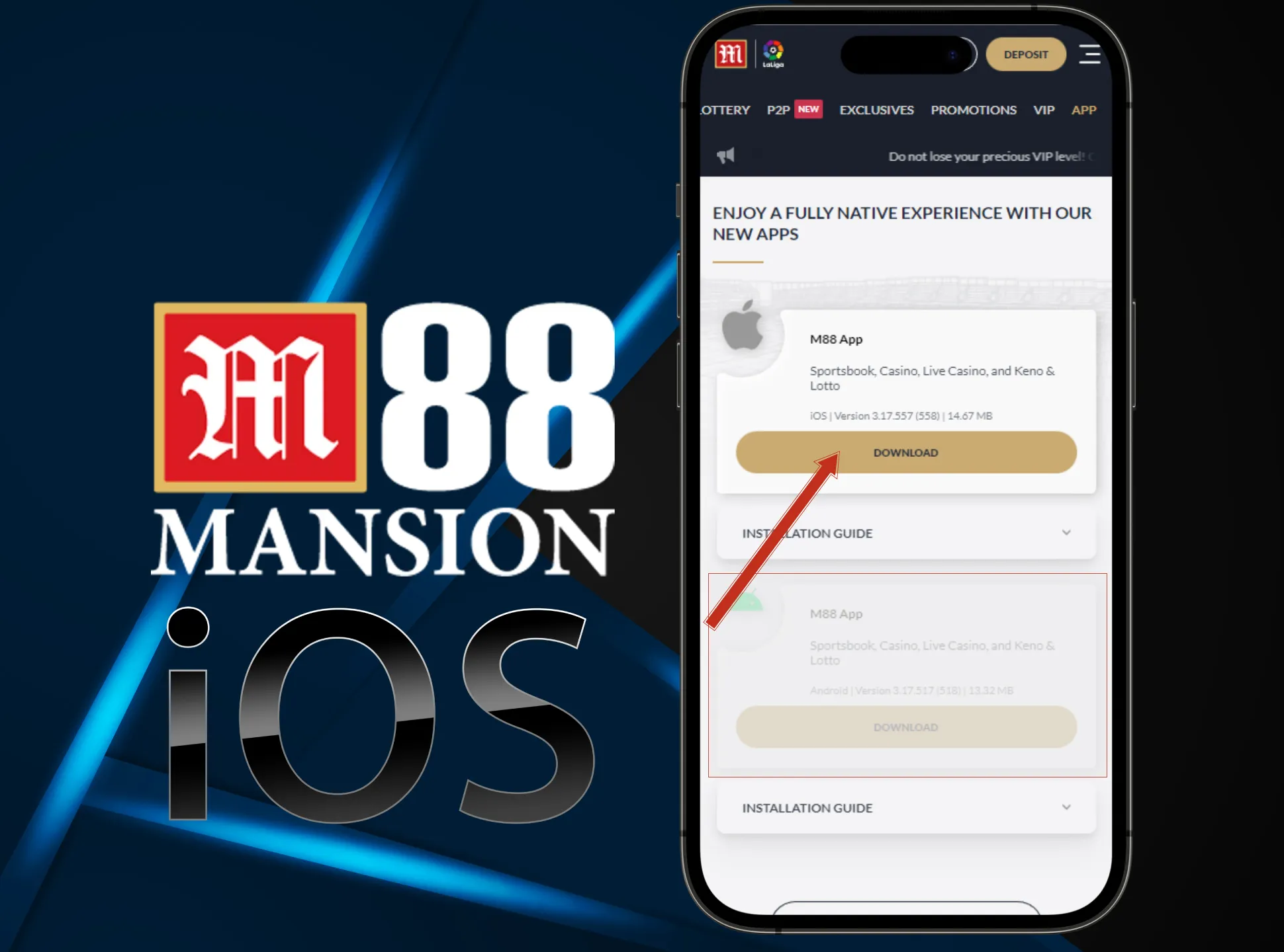 Install M88 app on your iOS device.