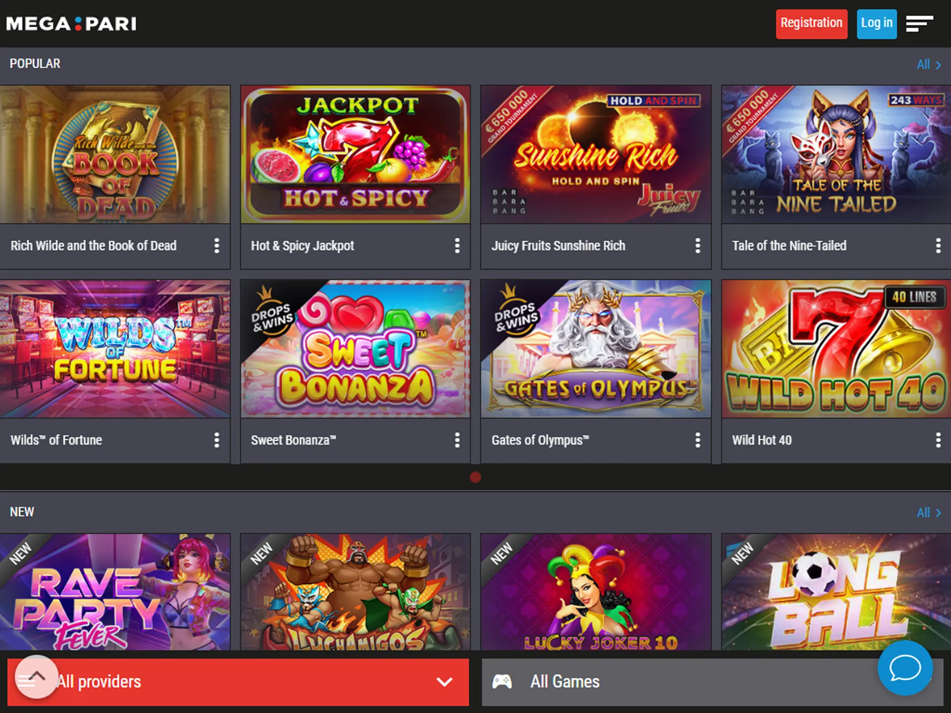 Play different casino games at Megapari.