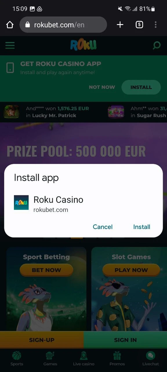 Start installing the Rokubet app.